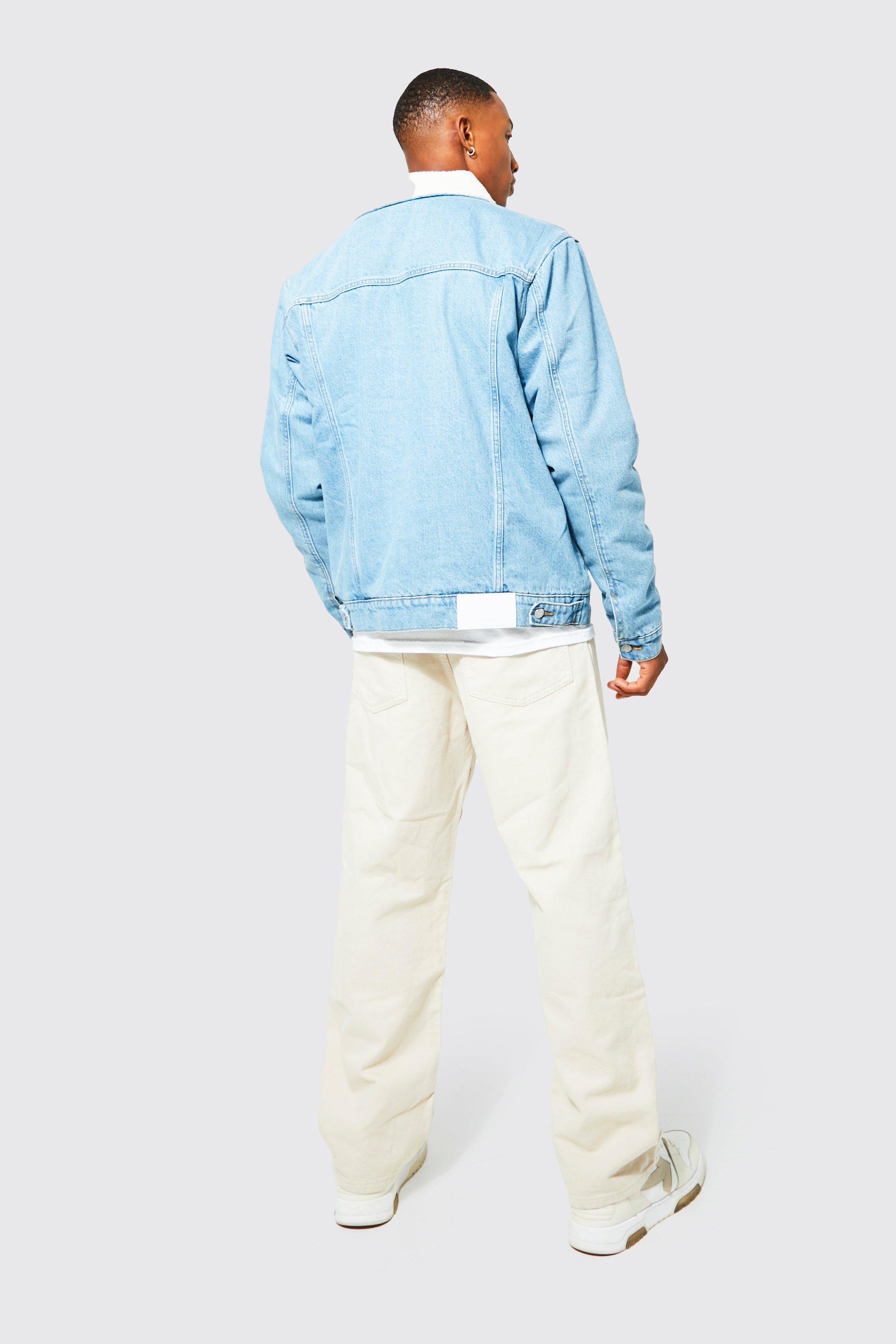 Half white half sale blue denim jacket